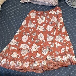 Max Studio A-Line Skirt in Terracotta and White Floral